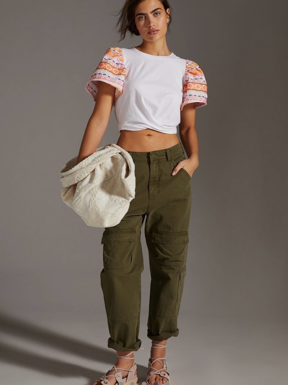 Dolan NWT Anthropologie Embroidered-Sleeve Twist Top SZ Xs